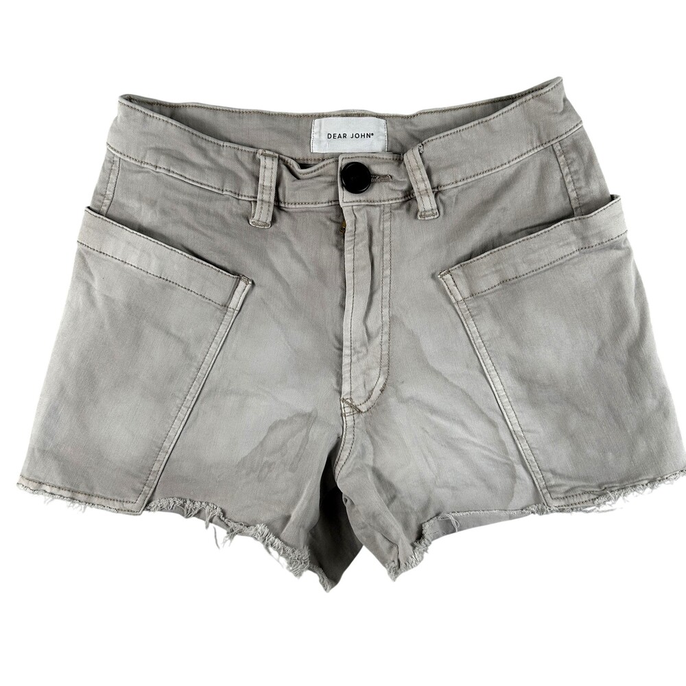 Dear John Shorts Womens 26 Beige Utility Twill Raw Hem Fringe Serenity Casual